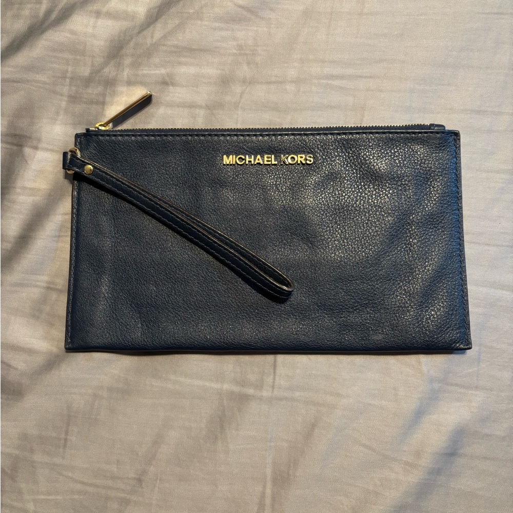 Michael Kors Navy Leather Wristlet